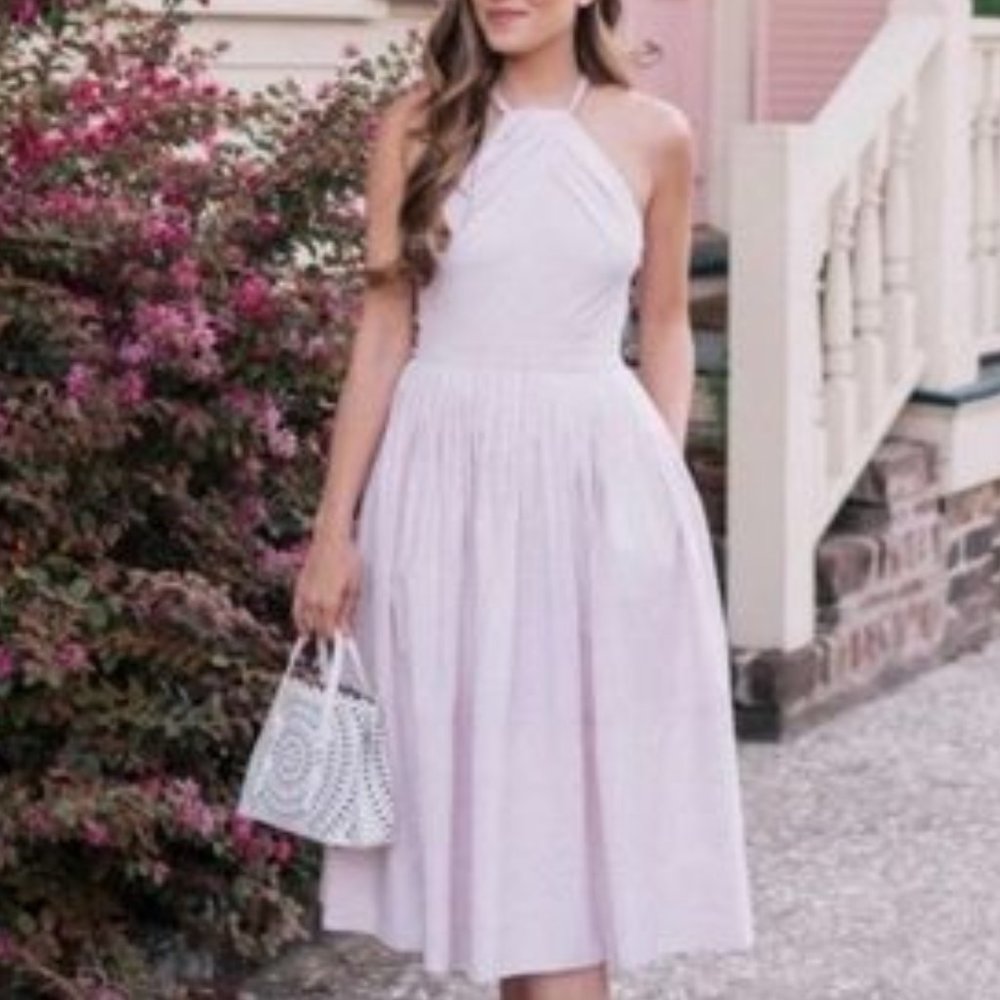 Gal meets Glam Claire Pink striped halter dress